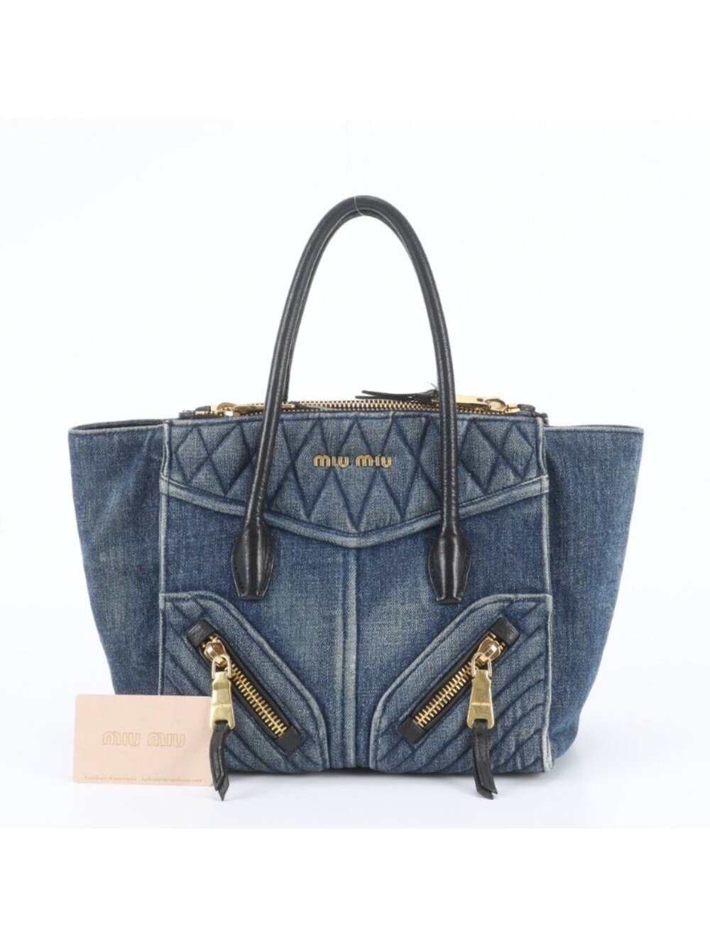 Miu Miu Denim Biker Leather Tote Bag